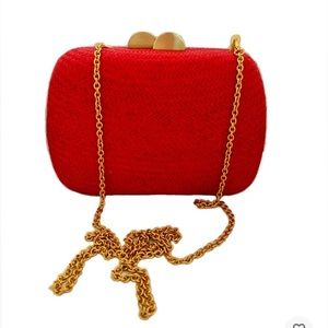 Handmade  Red Woven Natural Grass Clutch Crossbody With Tassels